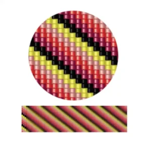 aweben23.1-Ein lebendiges Muster mit abwechselnden roten, gelben und schwarzen Streifen in einem kräftigen Design.