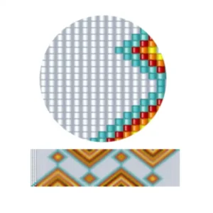 aweben30-Buntes, von Ureinwohnern inspiriertes Design mit ineinandergreifenden roten, gelben und blauen Quadraten, die ein markantes Muster erzeugen.