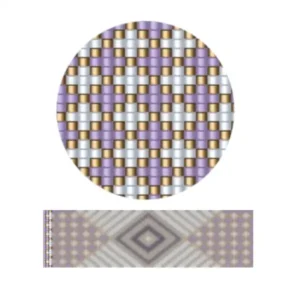 aweben32-Ein lebendiges gewebtes Muster in Lila und Weiß, das seine filigrane Textur und das Design hervorhebt.