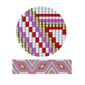 aweben34.1-Ein lebendiges geometrisches Muster, das eine Vielzahl bunter Quadrate in einem strukturierten Layout zeigt.