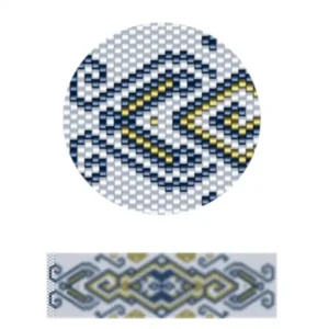 pk14.2-Ein blau-gelbes muster mit geometrischen Formen auf hellem Hintergrund.