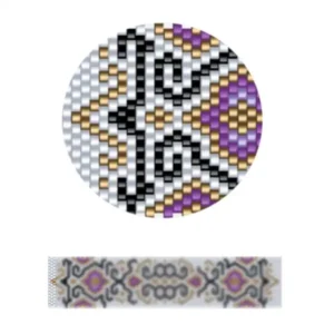 pk17.1-Lila und schwarze Tribal-Muster mit geschwungenen Linien und geometrischen Formen.