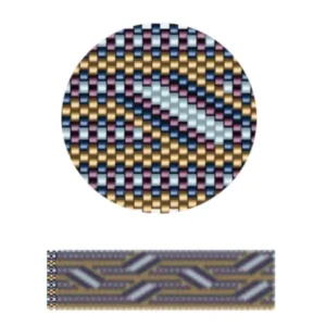 pk18.2-Muster mit blauen, gelben und braunen Streifen in harmonischer Anordnung.
