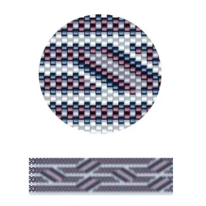 pk19.1-Muster mit blauen, roten und weißen Streifen in harmonischer Anordnung.
