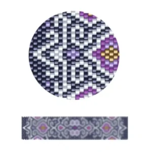 pk20.1-Ein lila-blaues, tribal inspiriertes Muster mit geometrischen Formen und geschwungenen Linien.