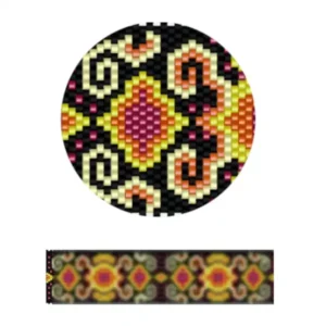 pk24.1-Ein farbenfrohes Design mit filigranen Mustern auf schwarzem Hintergrund, der ein lebendiges Design zeigt.