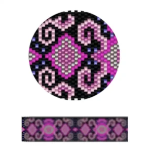 pk24.2-Ein lila-schwarzes Design mit filgranen Mustern und kräftigen Farben.