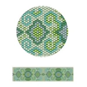 pk25.1-Ein strukturiertes Design, das eine harmonische Mischung aus Grün und Blau in einem kunstvollen Muster zeigt.