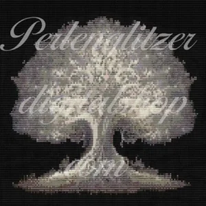 webenbild11-baum-schwarz-weiss-Darstellung eines baums vor schwarzem Hintergrund, betont durch einfache Formen