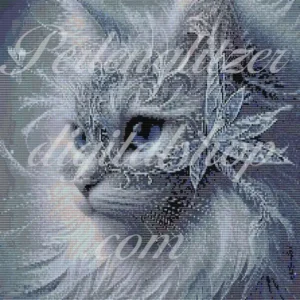 webenbild17-weisse-katze-Eine Katze mit einem blau-weißen gemusterten Gesicht sitzt entspannt