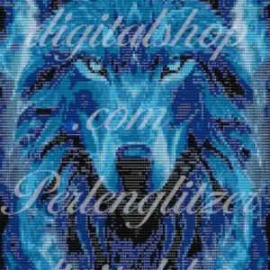 webenbild31-blauer-Wolf-Blaues Wolfskopf-muster, das die Konturen und Schattierungen des Tieres zeigt.