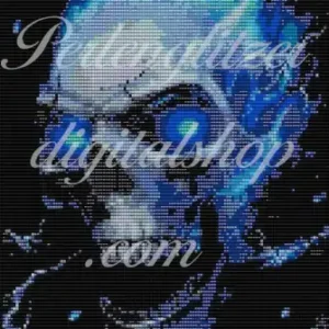 webenbild49-blauer-Schaedel-Ein Schädel mit strahlend blauen Augen, der eine fesselnde und geheimnisvolle Ausstrahlung hat.