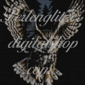 webenbild9-Eule-in-der-Nacht-Braun-weisse-Eule-im-anflug-die-flügel-ausgestreckt-nach-oben-im-schwarzen-wald-oben-mittg-im-bild-der-vollmond.
