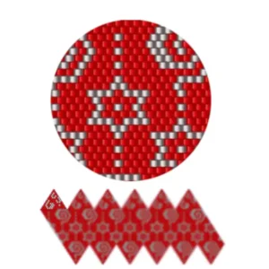 wk1-Geometrisches Design in Rot und Silber, das ein zentrales Sternmotiv zeigt.