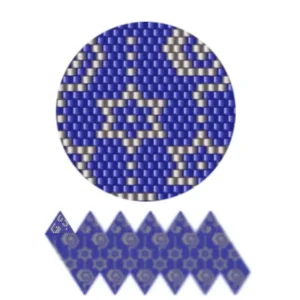 wk1.1-Ein lebendiges blau-goldenes geometrisches Muster, das filigrane Formen und Linien zeigt.