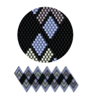 wk10.1-Geometrisches Muster in Blau und Lila mit verschiedenen Formen und Linien, die harmonisch angeordnet sind.