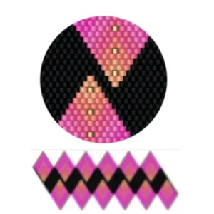wk12-Muster aus pinken und schwarzen Dreiecken, die ein geometrisches Design bilden.
