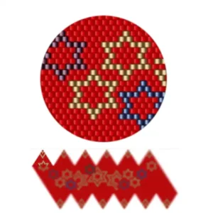 wk13.1-Rotes und blaues Perlenmuster mit Sternen, das ein lebhaftes und festliches Design zeigt.