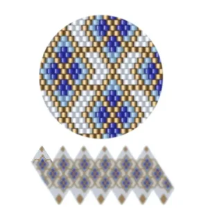 wk16.2-Geometrisches Design in Blau und Gold, das ein harmonisches Muster bildet.