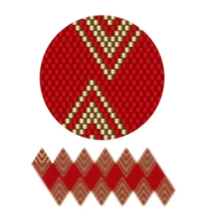 wk18-Abstraktes Design mit roten und goldenen geometrischen Elementen, die ein harmonisches Muster bilden.