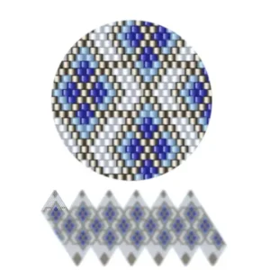 wk19-Muster aus blauen und weißen geometrischen Formen, die ein harmonisches und modernes Design schaffen.