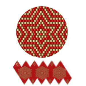 wk2.1-Ein lebendiges rot-goldenes geometrisches Muster mit ineinandergreifenden Formen und Linien.