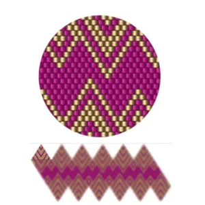 wk20.1-Muster aus lila und goldenen Dreiecken, die ein geometrisches Design bilden.
