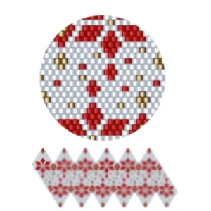 wk22-Abstraktes Muster in Rot und Weiß, bestehend aus geometrischen Formen und strukturierten Linien.