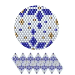 wk22.1-Geometrisches Muster in Blau und Weiß, bestehend aus sich wiederholenden Formen und Linien.