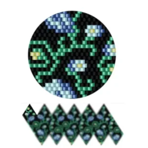 wk24.1-Detailliertes design mit leuchtenden grünen und blauen Blumenmotiven.