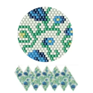 wk24.2-Künstlerisches muster, das eine Vielzahl von grünen und blauen Blumen dekorativ angeordnet zeigt.