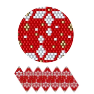 wk25.2-Ein festliches Design mit einem rot-weißen Muster, das mit kunstvollen Schneeflocken geschmückt ist.