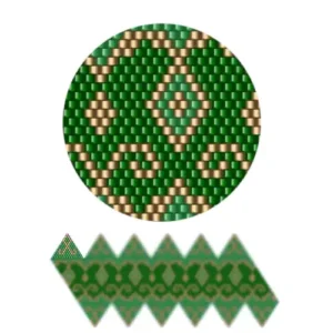 wk31.2-Abstraktes Design, das ein Rautenmuster in verschiedenen Grün- und Goldtönen zeigt.
