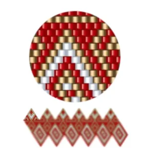 wk34-Ein kühnes geometrisches Design aus roten und weißen Elementen, das einen dynamischen visuellen Effekt erzeugt.