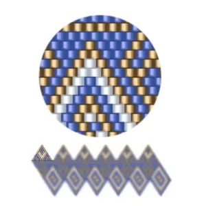 wk34.1-Abstraktes geometrisches Muster mit einem Raster aus blauen und goldigen Quadraten, die gleichmäßig verteilt sind.