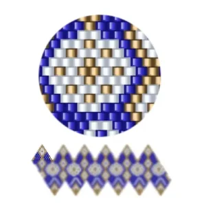 wk35.1-Ein blau-weißes geometrisches Muster mit ineinandergreifenden Formen und Linien, das ein optisch eindrucksvolles Design erzeugt.