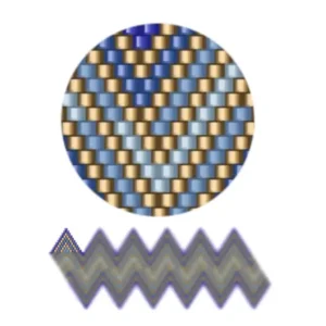 wk39.1-Ein sich wiederholendes blau-gelbes Chevron-Muster, das ein lebendiges, geometrisches Design erzeugt.