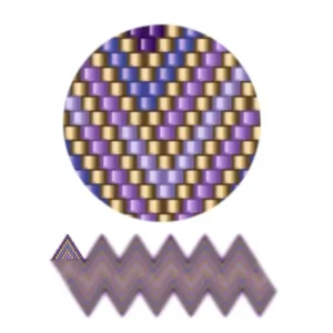 wk39.2-Ein muster aus violetten und goldigen Dreiecken, das ein lebendiges und farbenfrohes geometrisches Muster erzeugt.