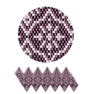 wk53.2-Abstraktes Design mit einer Mischung aus violetten und weißen geometrischen Formen, die ein dynamisches Muster erzeugen.