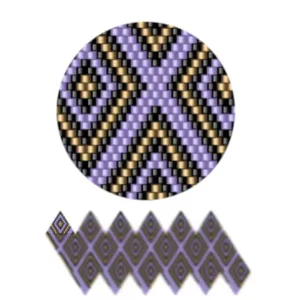 wk7.2-Abstraktes geometrisches Design in lila und gold, das durch klare Linien und harmonische Formen besticht.