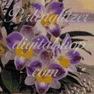 Bild100-muster mit violetten Blumen und Kerzen, das kunstvolle Designs und lebendige Farben zeigt.