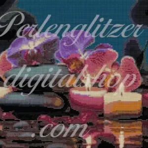 Bild104-muster mit dekorativen Kerzen, umgeben von leuchtenden Blumen in einem detaillierten Design.