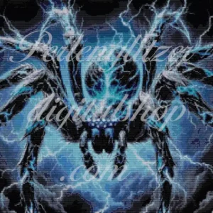 Bild94-Detailliertes muster einer Spinne mit dynamischen Blitzmotiven.