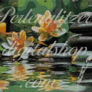 Bild99-Detailliertes muster, das Kerzen zeigt, umgeben von blühenden Lotusblumen, was künstlerische Handwerkskunst betont.