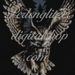 eyotebild10-Eule-in-der-Nacht-Eine Eule schwebt majestätisch in der Luft, ihre Flügel weit geöffnet.