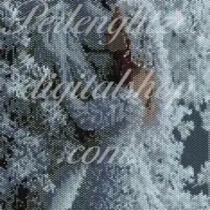 eyotebild42-weisser-Loewe-und-Frau-in-Winterlandschaft-muster einer Frau in einem weißen Kleid, elegant und detailreich gestaltet.