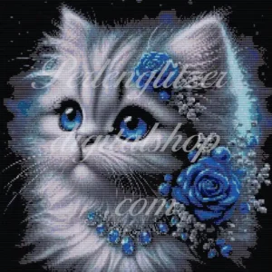 webenbild72-suesse-Katze-Detailiertes muster eines Katers mit strahlend blauen Augen, ideal für Handarbeitsliebhaber.