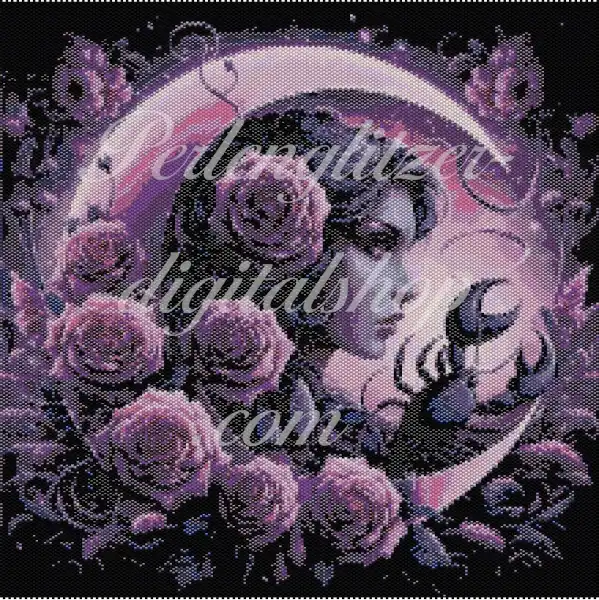 Peyote-Stich Bild121 lila Frau Rosen Mond Download